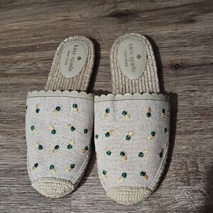 Kate Spade Cream and Green Pineapple Slides